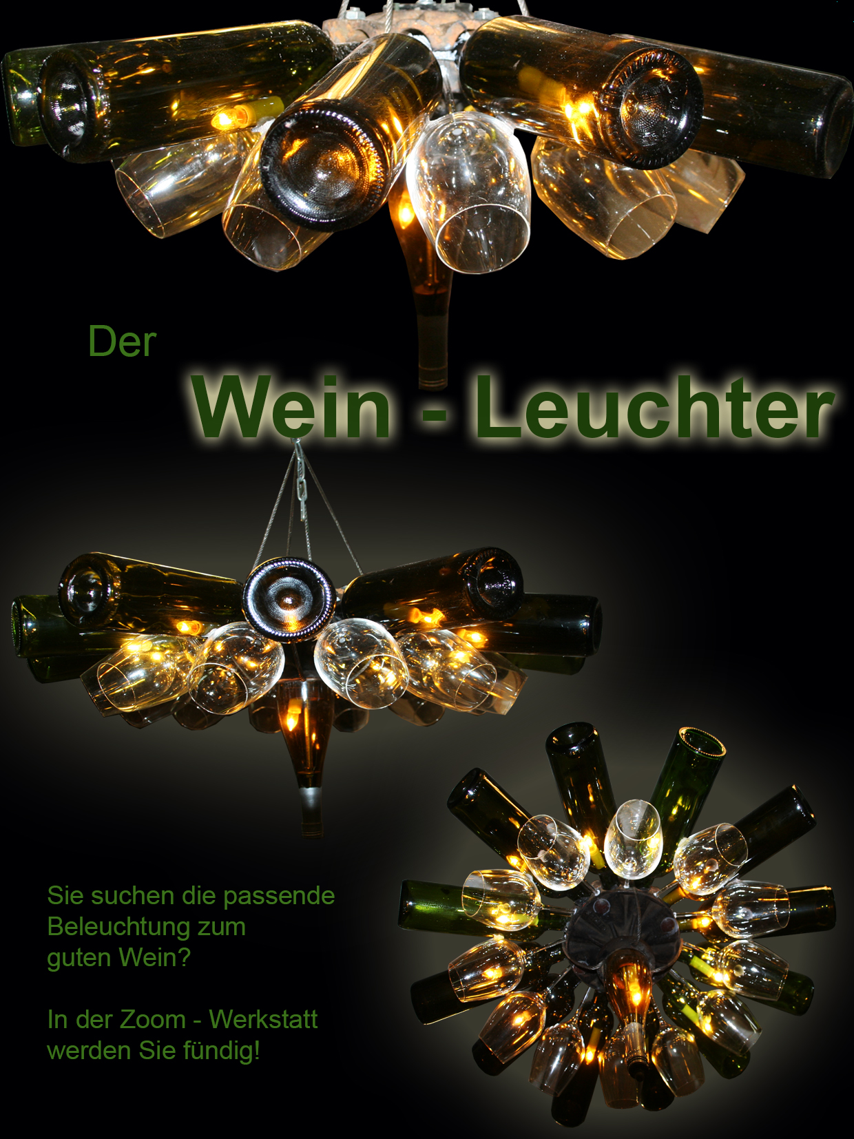 Weinflaschenkronleuchter "Brillant", ca. 1m Durchmesser
